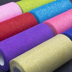 25Y Glitter Tulle Rolls Bianco Tulle Sparkly Glitter Organza Tessuto di Maglia Pannello Esterno del Tutu Decorazione di Cerimonia Nuziale Festa di Compleanno Forniture