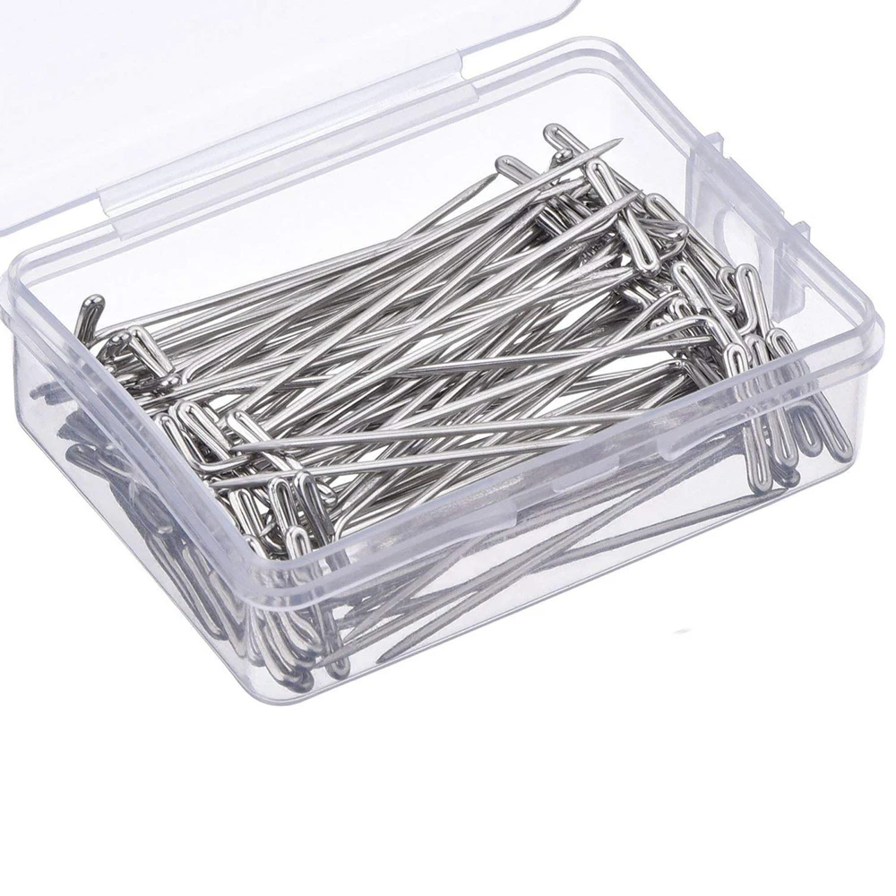 100pcs/box T Pins 51mm Stainless Steel Dressmaking Straight Pin Quilt Applique Patchwork CraftSewing Hair Needles Sewing Tools