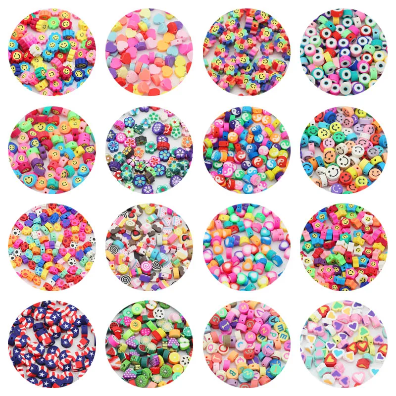 50-100pcs Mixed Flower,Fruit,Stars,Butterflies,Heart Polymer Clay Spacers Loose Beads For Jewelry Making DIY Bracelets Necklace