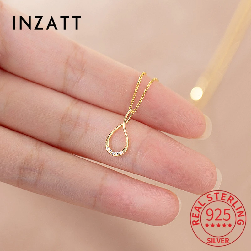 

INZATT Real 925 Sterling Silver Zircon Irregular Geometry Pendant Choker Necklace For Women Trendy Minimalist Fine Jewelry