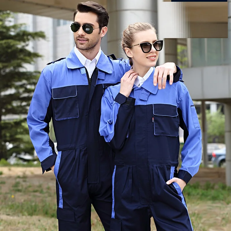 Men's Working Overall Dust Proof Repairman Coverall Contrast Color Multi Pockets Uniform Work Overall Repair Mechanical Jumpsuit