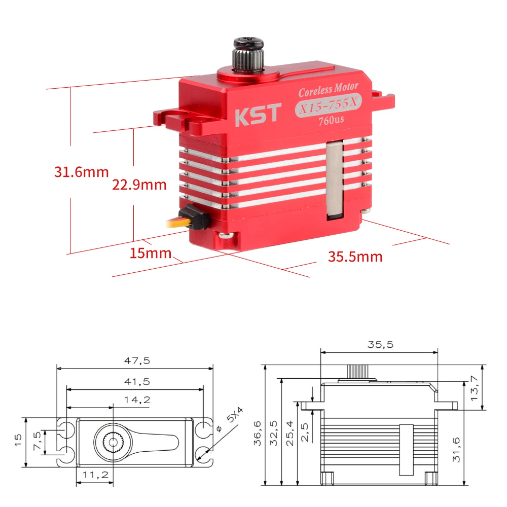 KST X15-755X 10.2KG Metal Gear Digital Coreless Servo For Helicopter Airplane RC Model