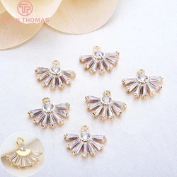 (866)4PCS 10x13MM 24K Gold Color Brass  with Zircon Sector Pendants Charms High Quality Diy Jewelry Findings