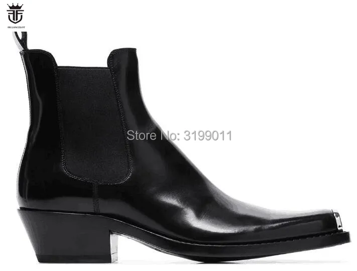 FR.LANCELOT 2020 Men iron toe Boots men Chelsea boots fashion Style Men Booties med heel men\'s black boots metal toe botas male