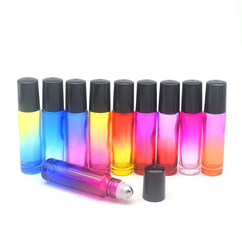 20pcs Essential Oil 10ml Roll Bottle 10cc Gradient Color Perfume Empty Roller on Ball Thick Glass Durable For Travel