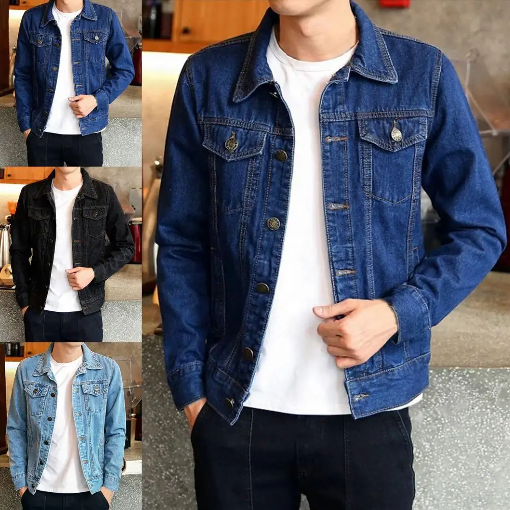 

Men's Denim Coat Lightweight Cool Long Sleeve All Match Turn-down Collar Denim Jacket Cardigan Denim Jacket Pockets Streetwear