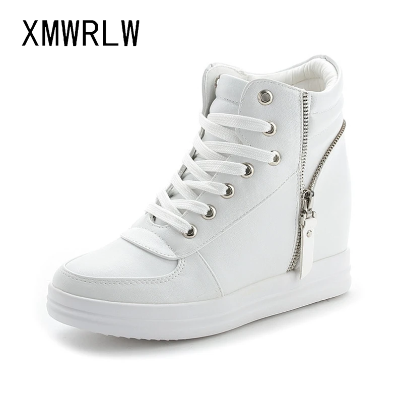 

XMWRLW 2020 Autumn Wedges Sneakers Woman Platform Shoes High Top Ladies White Sneakers Fashion Zipper Women Chunky Shoes Sneaker