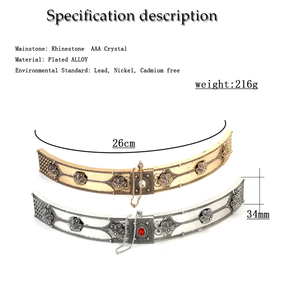 Sunspicems Caucasus Belt Women Wedding Dress Metal Belt Girdle Delicate Curve Retro Gold Silver Color Crystal Jewelry Bride Gift