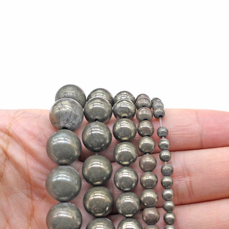 Natural Stone Beads Iron Pyrite Round Loose Copper Beads 16\