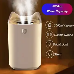 Home Air Humidifier 3000ML Double Nozzle Cool Mist Aroma Diffuser with Coloful LED light Heavy fog Ultrasonic USB Humidificador