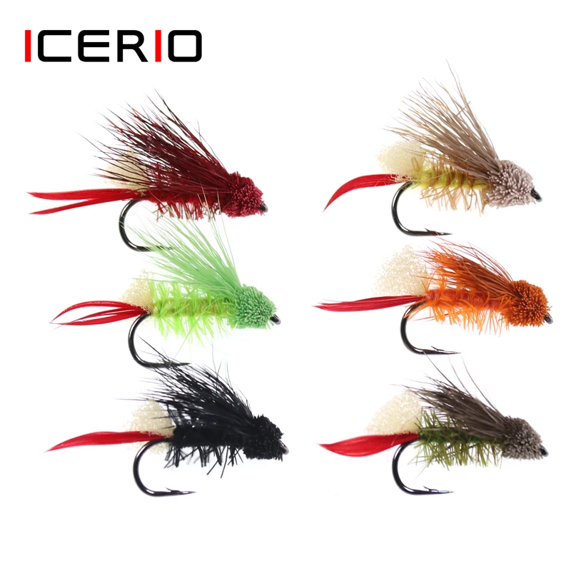 ICERIO 4PCS Fly Tying Hook Grass Hoppers Dry Flies Terrestrial Fly Trout Fishing Fly Lure Baits