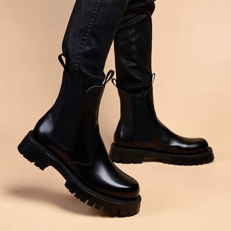 رجل الترفيه حزب ملهى ليلي ارتداء أحذية تشيلسي المد الخريف الشتاء أحذية كاوبوي الأصلي الجلود التمهيد عالية أعلى منصة بوتاس #3