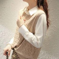 Tailor sheep women's sweater vest loose o-neck hollow wool knitted sleeveless vest pullover