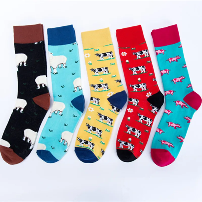 5 pairs of socks autumn and winter happy farm tide socks medium high cotton socks wholesale socks manufacturer