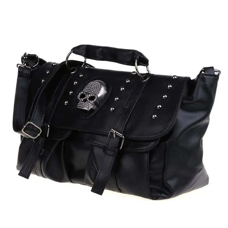 Popular Fashion Womens Personalise Punk Rivet Skull Shoulder Bag Handbag Black