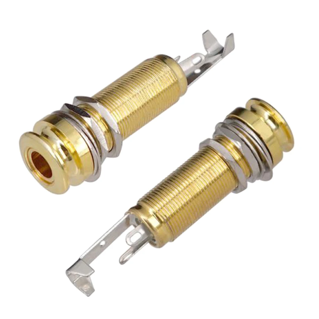 Durable Threaded Cylinder Output Strap End Pin Jack Socket for Electric Guitar Bass Golden