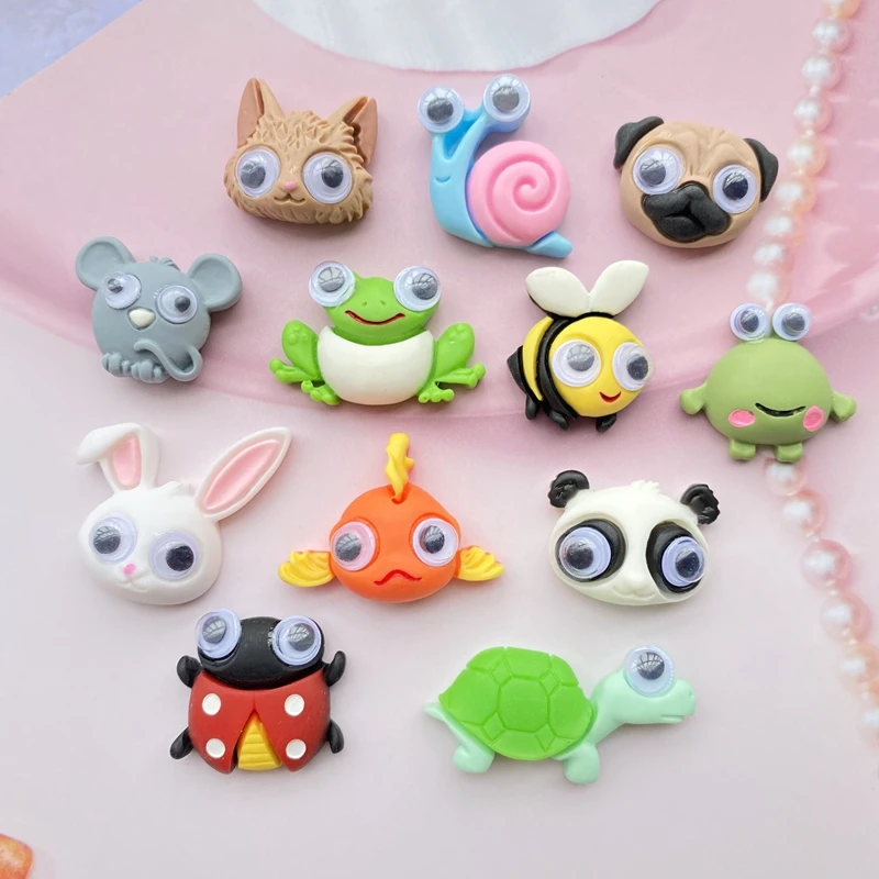 10Pcs Cute Cartoon Animal Series Flat Back Resin Scrapbook With Resin Convex Round Hair Embellishment F25