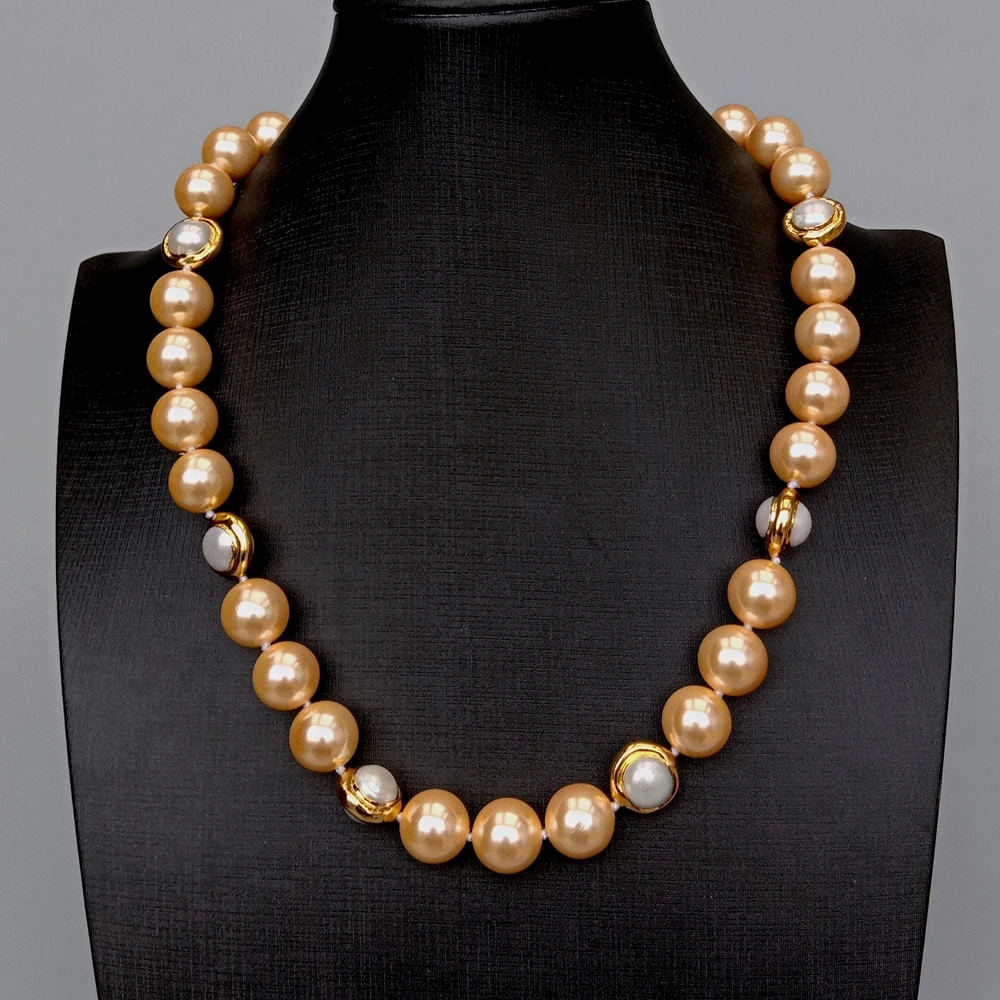 Champagne Sea Shell Pearl Cultured White Pearl Electroplated Necklace Bracelet Earrings Set Women Jewelry