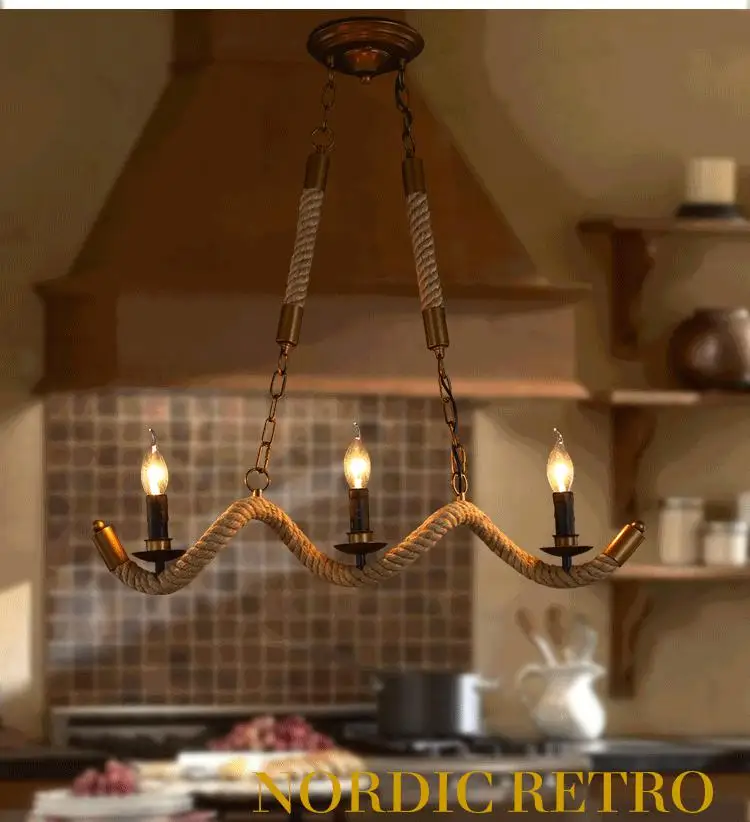 Loft Rope Chandelier Kitchen Dining room Bedroom Wave Chandelier Industrial Retro Edison Lamp lustres de teto