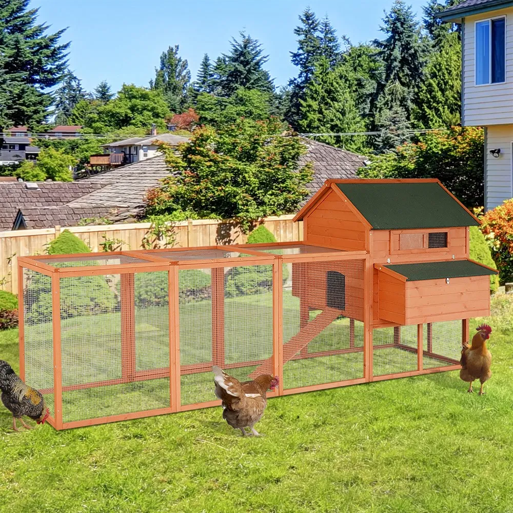 PawHut outdoor wooden chicken coop for 8-10 hens with 2 nests 347x160x150 cm