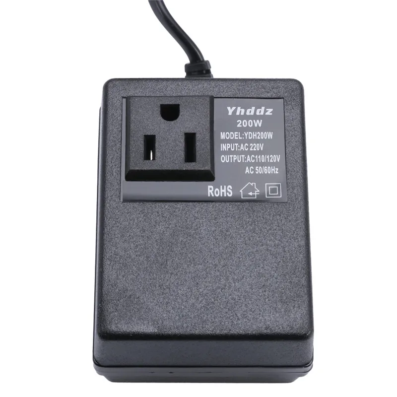 หม้อแปลงไฟฟ้า AC 220V To 110V Step Down Single Phase Travel EU ปลั๊กแปลงแรงดันไฟฟ้า200W