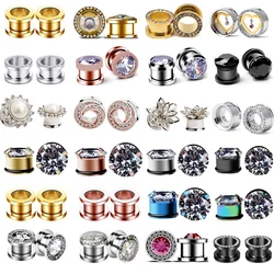 2PCS Stainless Steel Ear stretcher Flower Earring Zircon Reamer Ear Plugs And Tunnels Ear dilations Piercing 4mm Ear reame