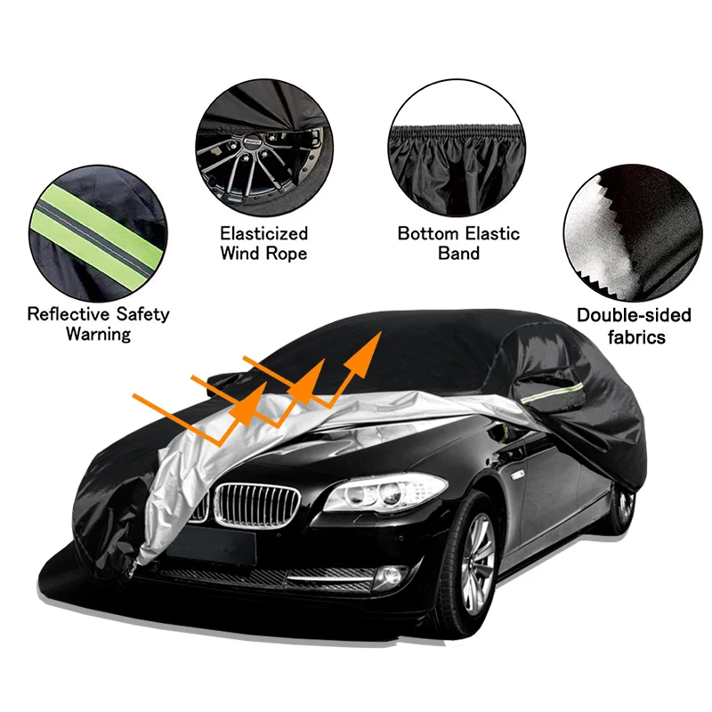 Kayme Universal Full  Black Car Covers Outdoor UV Snow Resistant Sun Protection Cover for Kia Sportage Rio Sorento K3 K4 K5