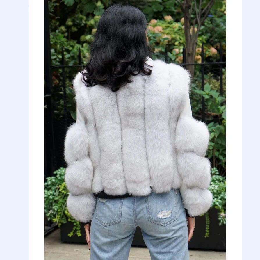 Real Girl Fashion Fox Fur Coat, Genuine Sheepskin, Natural Full Hair, Luxury Jacket, Motorcycle Clothing, Winter, 20