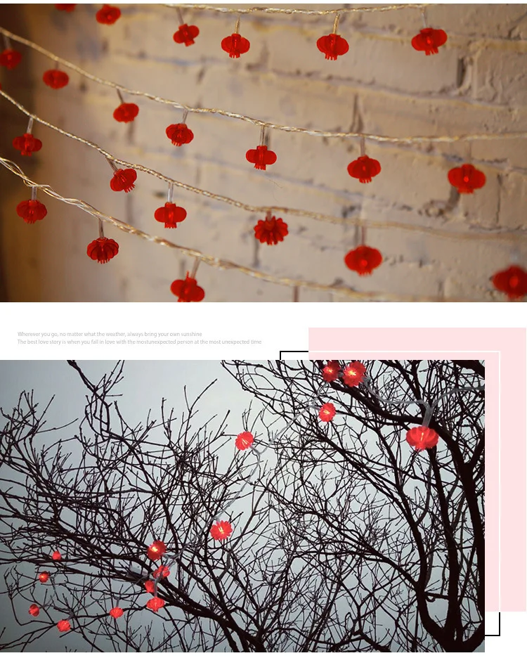 Traditionele Rode Lantaarn Led String Licht Kerst Batterij Operated Feestartikelen Chinese Nieuwe Jaar Decoratie