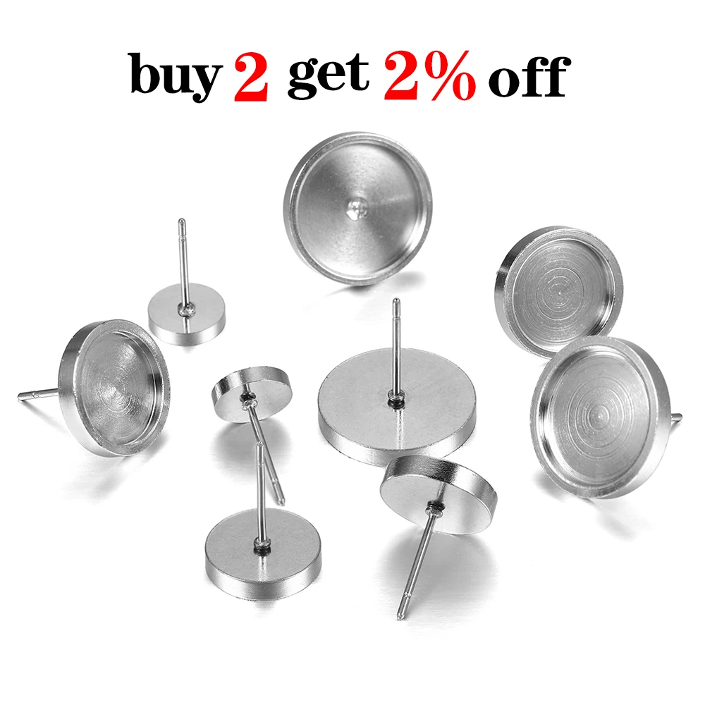 10-100pcs 6mm - 14mm Thicken Stainless Steel Blank Earring Base Cabochon Cameo Settings Bezel Tray For Jewelry Making Supplies image 2