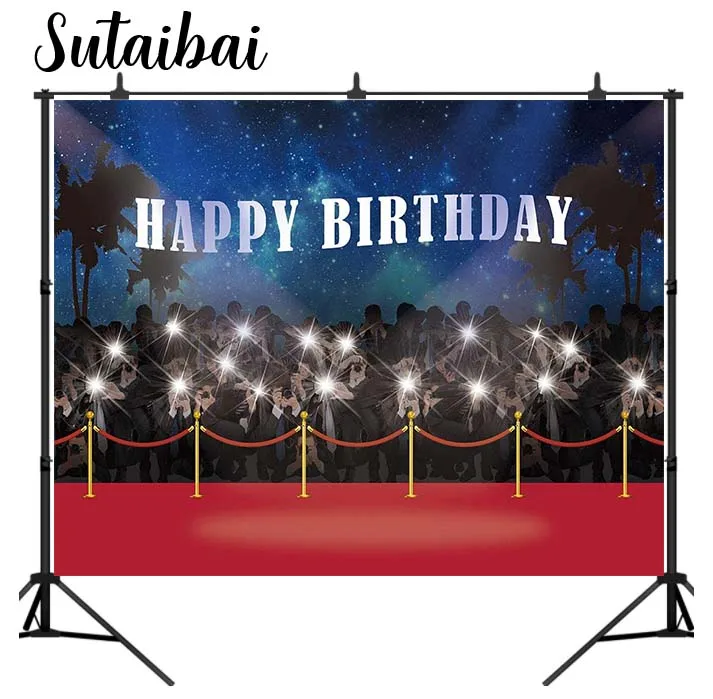 Hollywood Movie Night Photography Backdrops Happy Birthday Background Red Carpet Theme Adults Party Banner Background