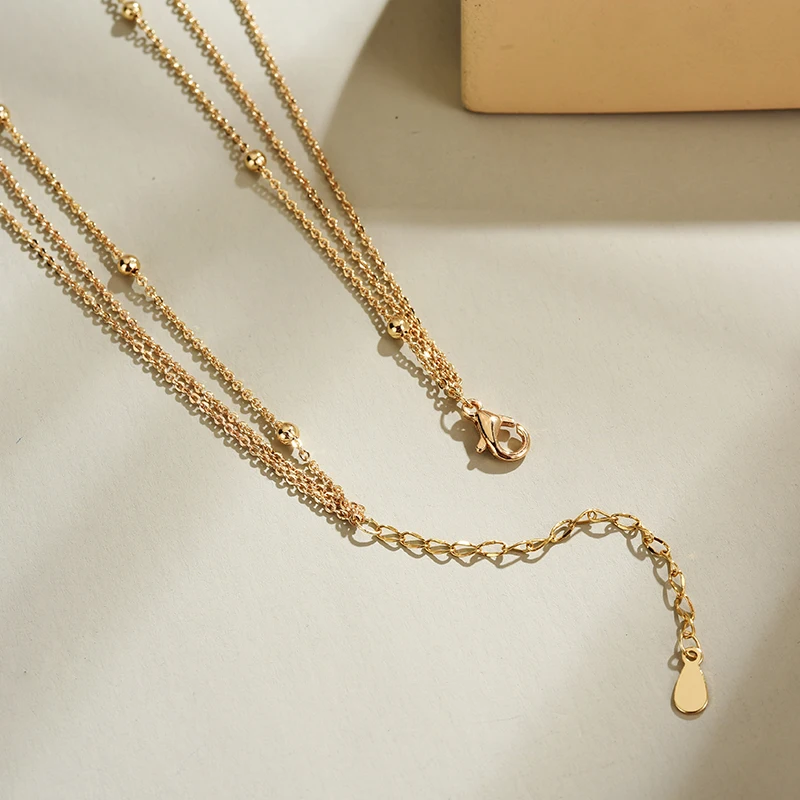 925 Sterling Silver Gold Color Simple Three Layers Necklace  Smooth Long Strip Pendants Women Wedding Gift Fine Accessories