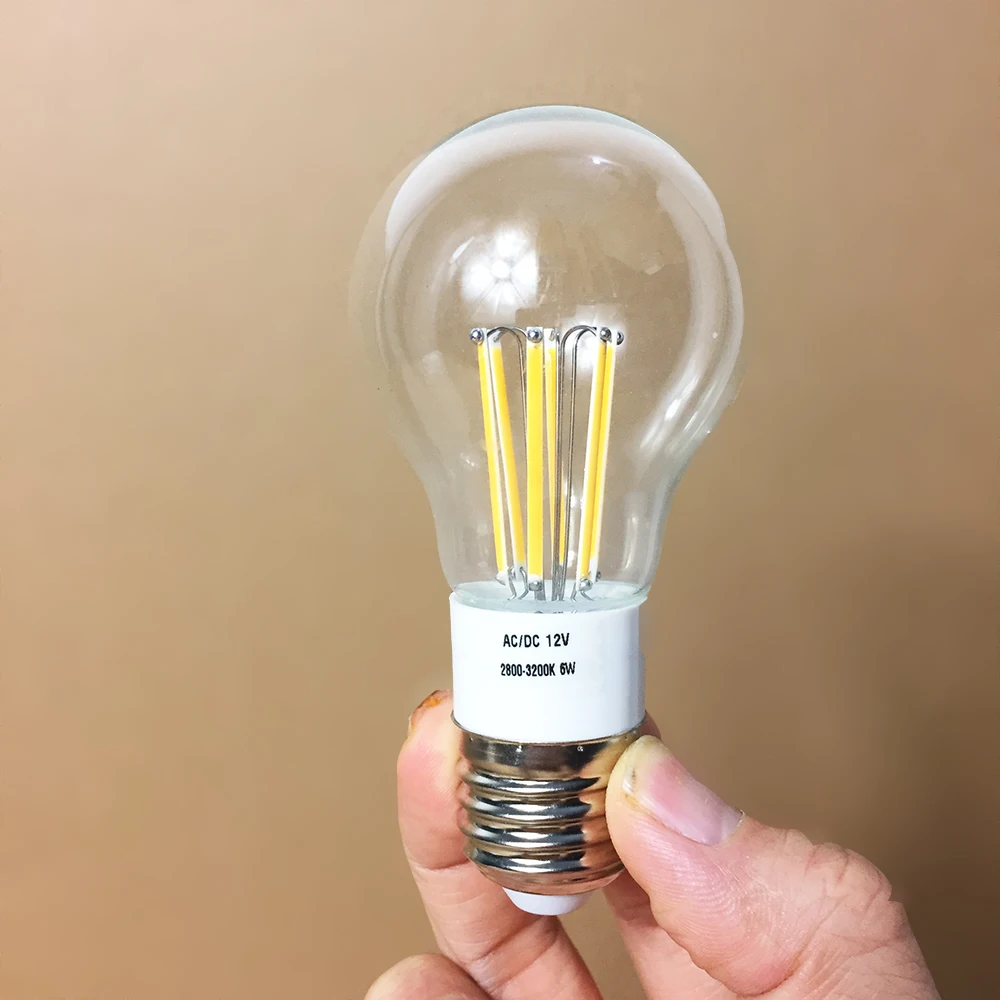 

Low Voltage 12V AC DC 3000K E27 6W Filament Bulb Light Transparent Glass Medium Base Lamp for Marine Boat Battery Light