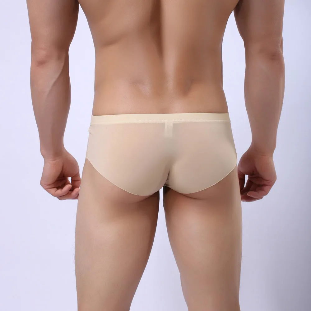 Ultra-thin Ice Silk Briefs Men U Convex Pouch Underwear Transparent Sexy Solid Color Briefs Wear-resistant Seamless Smooth Boxer