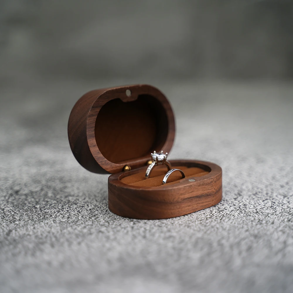 Caja de madera para anillos de compromiso de matrimonio, portero de anillos grabado con propuesta personalizada de boda