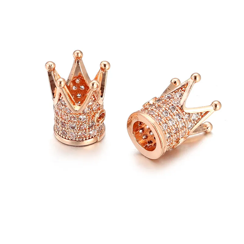 New 3pcs/lot CZ Crown Beads DIY Copper Metal Micro Pave Cubic Zirconia Crown Charms Spacer Beads for Beaded Men Bracelet Making