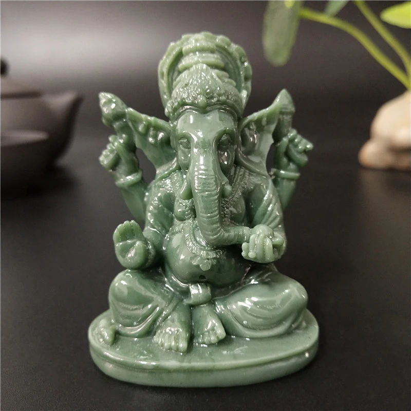 Ganesha Buddha Statue House Garden Decoration Indian Elephant God Sculpture Man-made Jade Stone Crafts Home Decor Buddha Statues
