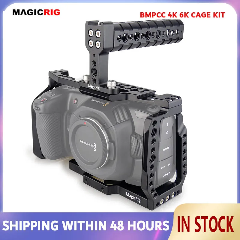 MAGICRIG هيكل قفصي الشكل للكاميرا مع أعلى مقبض ل Blackmagic سينما الجيب BMPCC 4K و 6K إلى جبل ميكروفون رصد فلاش ضوء