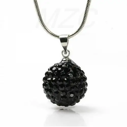 thd32310mm 10Pcs/Lot Black Disco Pave  Ball Pendant New Silver Plate Chain crystal  Necklace