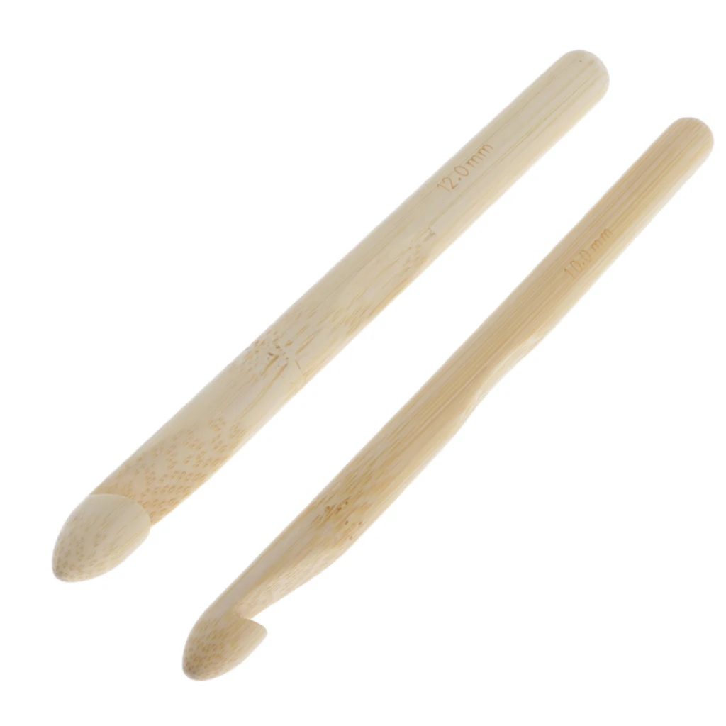 2Pc Large Wooden Hook Crochet Yarn Craft Knitting DIY Needles Tool 10mm 12mm