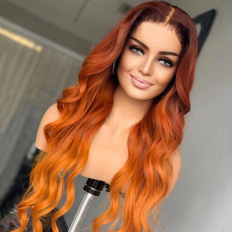 

Ginger Orange Body Wave Lace Front Wig For Women Human Remy Babyhair Preplucked Brazilian Can Dye 18% Density 26Inch Glueless