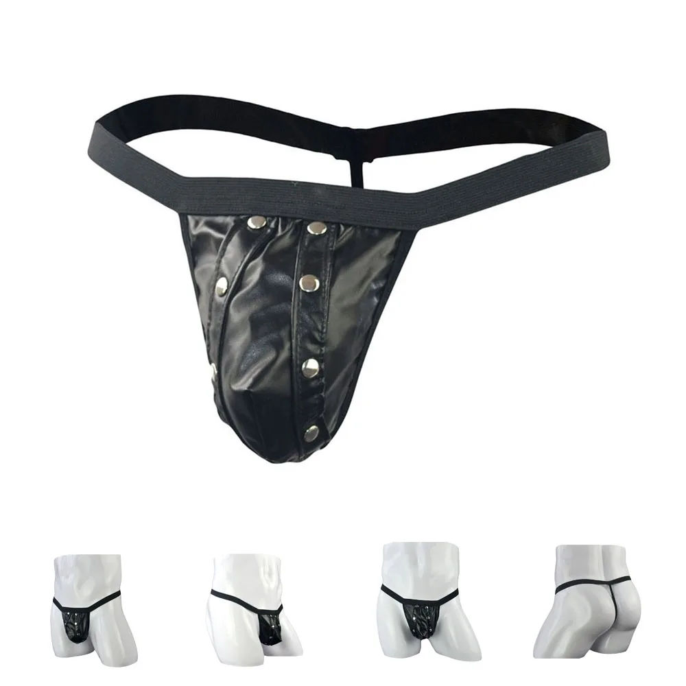 

Sexy male Underwear PU leather mens thongs and g strings panties penis pouch ZJH327