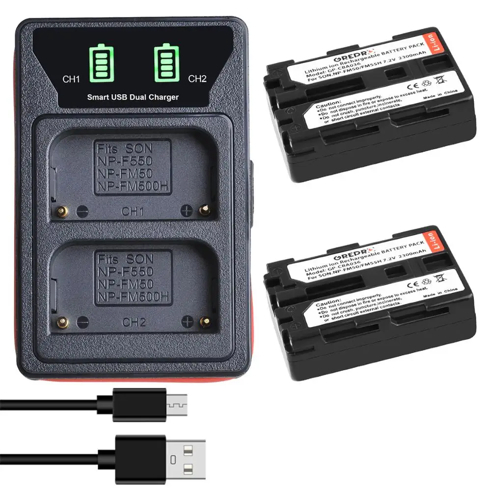 4 Pcs NP-FM50 NP FM50 FM55H Camera Battery + LED Dual USB Charger with type-C port for Sony NP-FM51 NP-FM30 NP-FM55H DCR-PC101