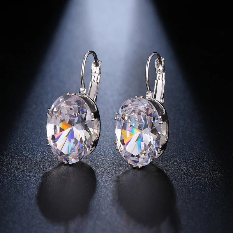 Pendientes de aro de piedra de circonia cúbica para mujer y niña, aretes de cristal de forma ovalada, 5 colores, joyería de fiesta