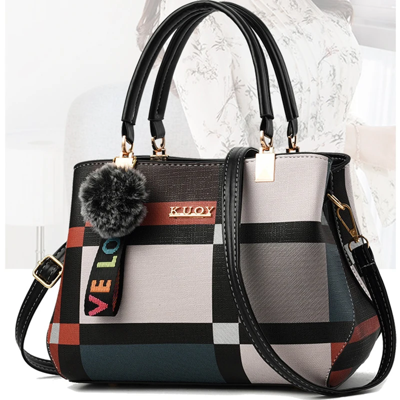 Luksusowa torebka damska w kratę Hairball PU Skórzana torba na ramię Duża pojemność Torba na ramię Marka Torba na zakupy Lady Tote sac