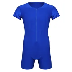 Traje de baño de cuerpo completo para hombre, leotardo brillante, Calzoncillos Bóxer, pijamas ajustados con cremallera elástica, traje de baño de una pieza