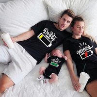 Family Matching Clothes Outfit Funny Battery Clothes Dad Mom Brother Sister T-shirt Family Look Daddy Mommy Me Baby Boy Girl Tee