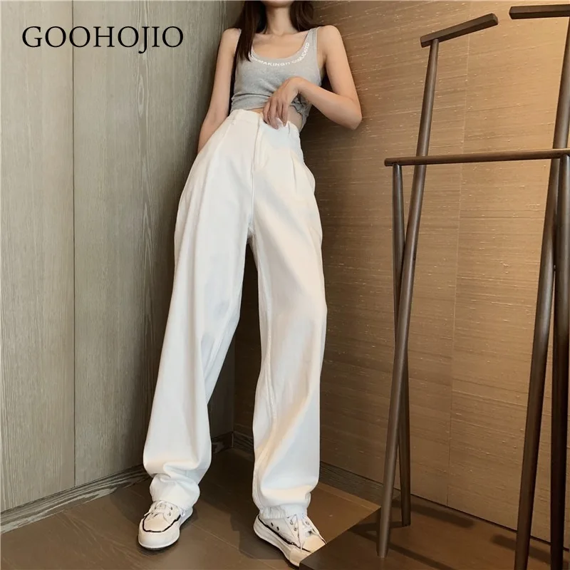 

GOOHOJIO 2021 New Spring and Autumn Straight-leg Jeans Women High Waist Fashion Cowboy Pants Oversized Casual Wide Leg Trousers