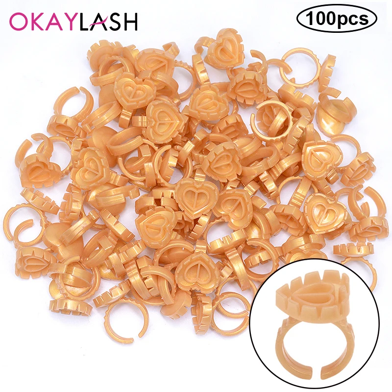 Wholesale 100Pcs Heart Eyelash Extension Glue Ring Holder Eye Lash Fans Flowering Quick Blossom Cup Tattoo Pigment Container