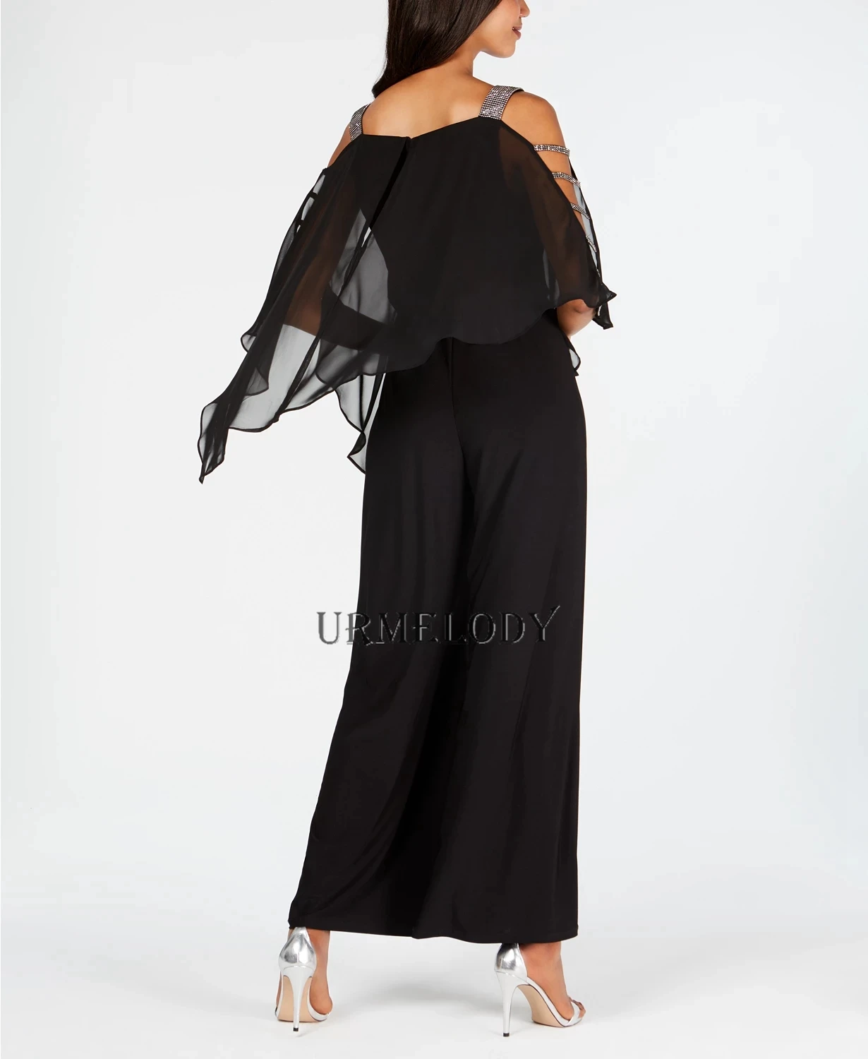 Black Mother of the Groom Chiffon Jumpsuit Evening Dresses